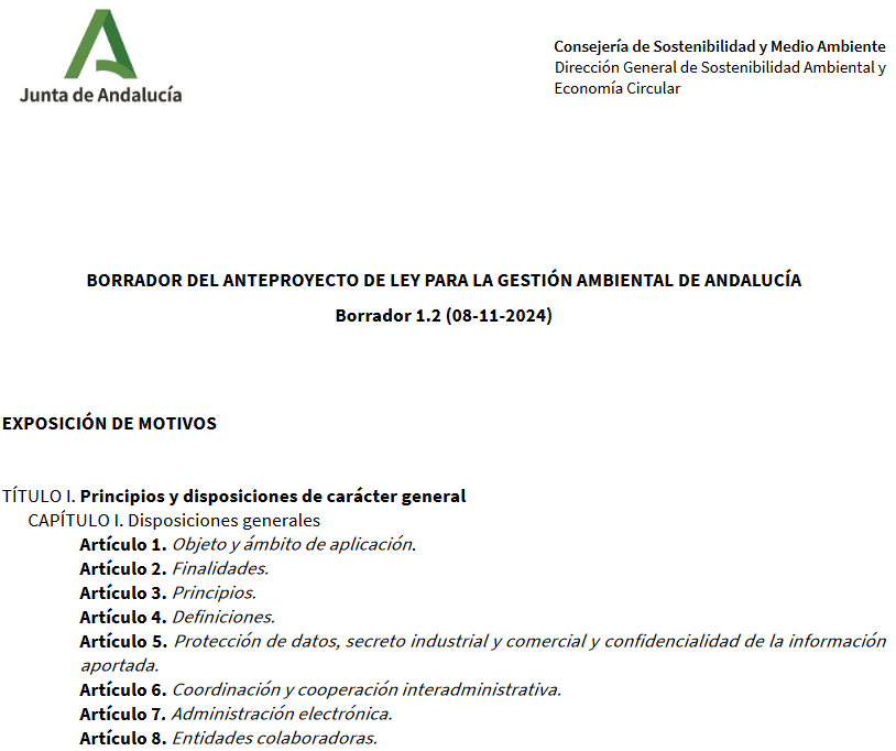 Borrador Del Anteproyecto De Ley Para La GestiÓn Ambiental De AndalucÍa